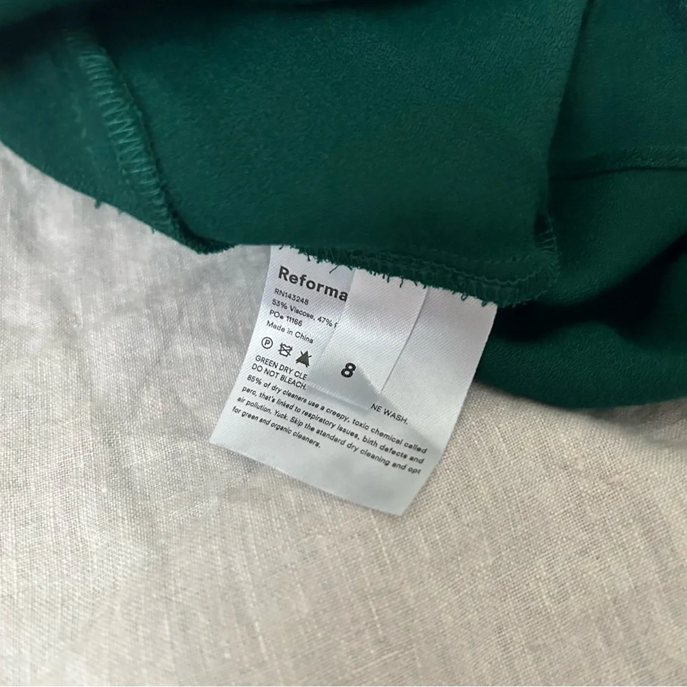 Reformation Emerald Green Puff Sleeve Peplum Top